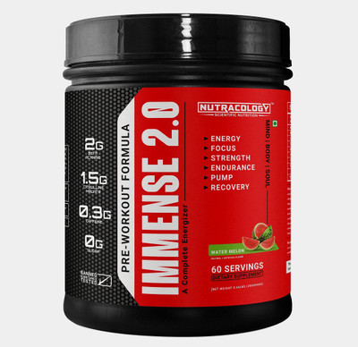 Nutracology Immense 2.0 Ultra Conecntrated Preworkout 300mf caffiene 60 servings per container Protein Blends(300 g, Unflavored)