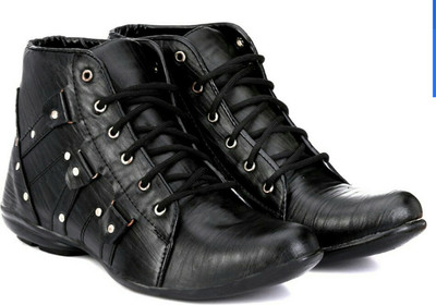

ADISO Men's Black ankle lenght Boots For Men(Black