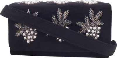 

TARUSA Women Evening/Party Black Leatherette Sling Bag