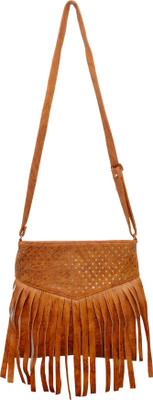 

CLOSE2DEAL Girls Casual Brown PU Sling Bag