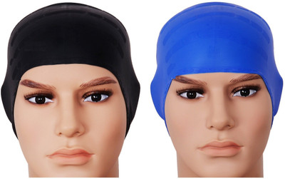 

Xerobic Premium Earmuffs Silicone No-Slip Swimming Cap Swimming Cap(Multicolor, Pack of 2), Black;blue