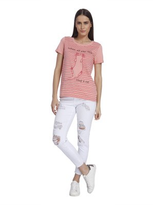 

Vero Moda Striped, Printed Women's Round Neck Pink T-Shirt, Rouge red
