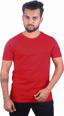 Fashionitz Solid Men Round Neck Red T-Shirt