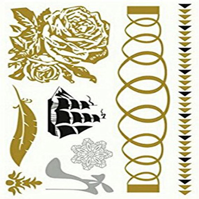 

Generic Metallic Gold Silver Black Jewelry Inspired Temporary Bling Flash Tattoo(Floral, Leaves, Text, Arrows, Fruits)