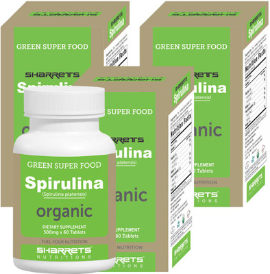 

SHARRETS NUTRITIONS ORGANIC SPIRULINA - (100% VEGETARIAN ) 3x60 TABLETS(180 No)