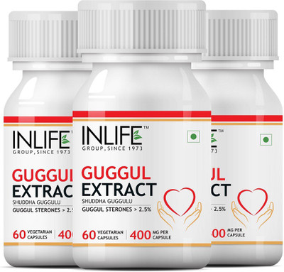 

Inlife Guggul Extract with 2.5% Guggul Sterones Supplement, 400 mg - 60 Vegetarian Capsules (3 pack)(180 No)