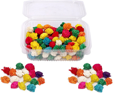

Vardhman 150 pcs Sola wood Hand Made Natural Rose Flowers for Decoration purposes,Gift Packaging, Tiaras, Bouquets, Multicolor size 2.5 x 2.5 x 2 cm in a box