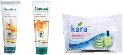 

Himalaya fairness kesar face wash, fairness kesae face pack, kara cleansing and hydrating refreshing wipes(Set of 3)