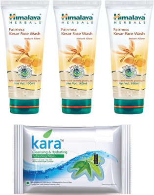 

Himalaya fairness kesar Face Wash, kara skin care wipes(Set of 4)