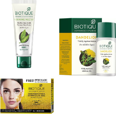 

BIOTIQUE BIO Gold Radiance Facial Kit, Bio Morning Nectar Face Scrub, Bio Dandelion Ageless Lightening Serum(Set of 3)
