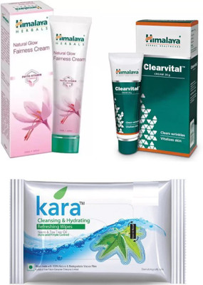 

Himalaya Natural Glow Fariness Cream, clearvital face cream, kara skin care wipes(Set of 3)