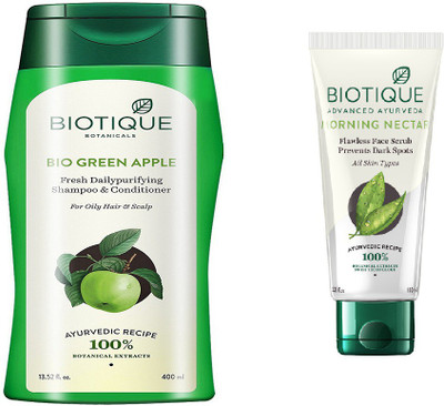 

BIOTIQUE BIO Bio Green Apple Fresh Daily Purifying Shampoo & Conditioner For Oily Hair & Scalp, Bio Morning Nectar Face Scrub(Set of 2)