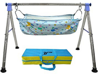 

dyrectdeals fully folding stainless steel baby cradle with cotton hammock(Blue)