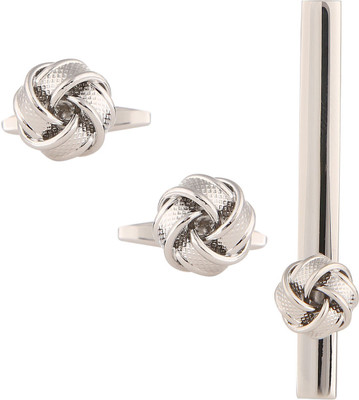 TRIPIN Brass Cufflink & Tie Pin Set(Silver)