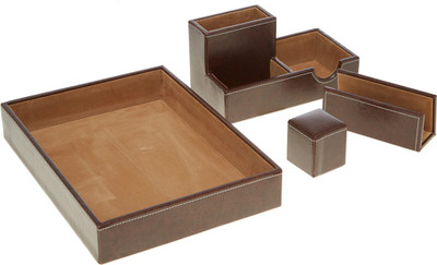 

Leatherworld 1 Compartments PU Leather Desk Organizer(Brown)