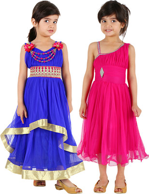 

Tiny Toon Girls Midi/Knee Length Casual Dress(Pink, Sleeveless, Pink & blue