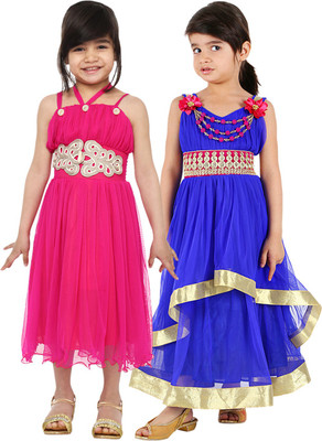 

Tiny Toon Girls Maxi/Full Length Casual Dress(Pink, Sleeveless, Pink & blue