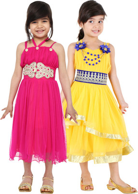 

Tiny Toon Girls Maxi/Full Length Casual Dress(Pink, Sleeveless, Pink & yellow