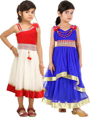 

Tiny Toon Girls Maxi/Full Length Casual Dress(Red, Sleeveless, Red & blue