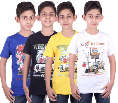 DUE-EEX Boys Printed Cotton T Shirt(Multicolor, Pack of 4) Flipkart