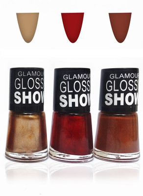 

glamour glossy show cosmetics makeup touch n try glossy nail polish extra shine Fashion color brown red gold and Beautiful Combo set of 3 gold,brown,red