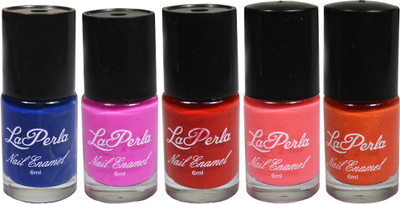 

La Perla Blue, Pink, Red, Orange, Pink Nail Paint Multicolor(Pack of 5)