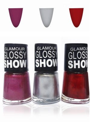 

glamour glossy show cosmetics makeup touch n try glossy nail polish extra shine Fashion color d pink silver red and Beautiful Combo set of 3 d pink,silver,red