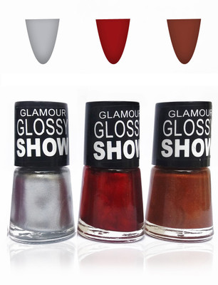 

glamour glossy show cosmetics makeup touch n try glossy nail polish extra shine Fashion color brown silver red and Beautiful Combo set of 3 silver,brown,red