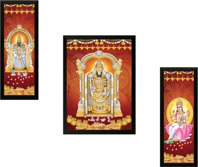 saf Set of 3 Tirupati Balaji Digital Reprint 22 inch x 14 inch Painting(With Frame, Pack of 3)