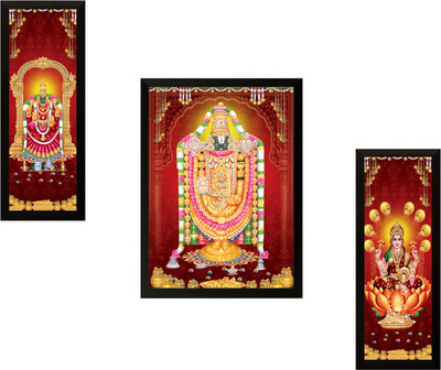 saf Set of 3 Tirupati Balaji Digital Reprint 22 inch x 14 inch Painting(With Frame, Pack of 3)