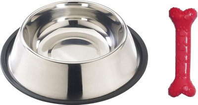 

Foodie Puppies Multi Utility Combo Kit for Dogs/Pets (900ml Stainless Steel Feeding Plain Bowl + Paw Print Hard Bone Toy) Rubber, Steel Chew Toy For Dog