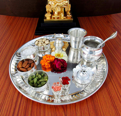 

GoldGiftIdeas 12 Inch Premium Sarovar Silver Plated(11 Pieces, Silver)