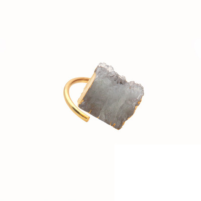 

The Sparkle Story White Druzy 13x15mm Gold Electroplated Fashionable Open  Stone Ring, Grey