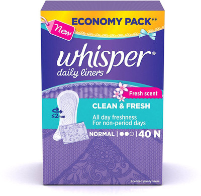

Whisper Clean and Fresh Daily Liners/Panty Liner - 40 Count Pantyliner(Pack of 40)