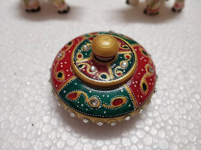 67% OFF on Rajcrafts MARBLE SINDOOR DANI WITH MEENA WORK SINDOOR BOX SINDOOR DIBBI DECORATIVE SMALL MARBLE BOX HANDPAINTED DECORATIVE CONTAINER KUMKUM BOX PILL BOX Decorative Showpiece - 8 cm(Marble, Multicolor) on
