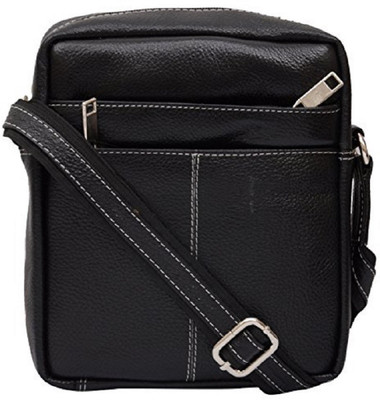 

SHEES Men & Women Casual Black Genuine Leather Sling Bag