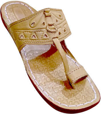 

jkt Men's Brown Leather Kolhapuri chappal Slippers, Browngold