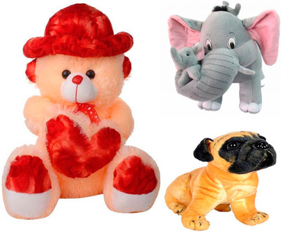 

ATTRACTIVE 3 FEET SOFT SITTING CAP & HEART TEDDY WITH 40cm SMALL MOTHER BABY ELEPHANT & 25cm SMALL PUG DOG - 80 cm(BEIGE,GREY,BROWN)