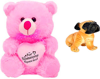 

ATTRACTIVE 2 FEET SOFT CUTE SITTING HEART TEDDY BEAR WITH SMALL 25cm PUG DOG - 60 cm(PINK & BROWN)