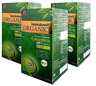 

Healthbuddy Organic Green Teabags - 3 Packs of 25 Teabags Each Green Tea Bags Box(75 Bags)