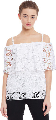 Miss Chase Party Short Sleeve Lace Women White Top