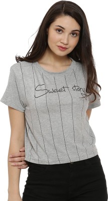 CAMPUS SUTRA Casual Half Sleeve Printed Women Grey Top