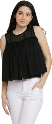 Miss Chase Party No Sleeve Solid Women Black Top