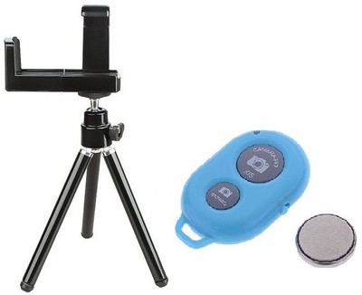 

ReTrack Adjustable Mini Mobile Camera Stand Clip Bracket Holder With Bluetooth Shutter Tripod(Black, Blue, Supports Up to 500 g)