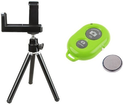 

ReTrack Adjustable Mini Mobile Camera Stand Clip Bracket Holder With Bluetooth Shutter Tripod(Black, Green, Supports Up to 500 g)