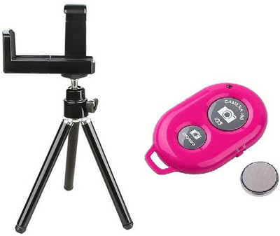 

ReTrack Adjustable Mini Mobile Camera Stand Clip Bracket Holder With Bluetooth Shutter Tripod(Black, Pink, Supports Up to 500 g)
