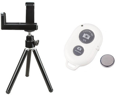 

ReTrack Adjustable Mini Mobile Camera Stand Clip Bracket Holder With Bluetooth Shutter Tripod(Black, White, Supports Up to 500 g)