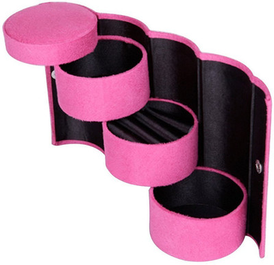 

Arura 3 Layer Mini Compartment Travel Roll Up Jewelry Box Case Organizer Holder Jewelry Box Vanity Box(Pink)