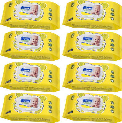 

Wippee 80N with LID Baby Wipes With Almond Oil ( Pack Of 8 )(80 Pieces)