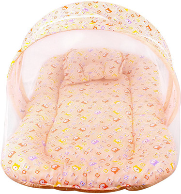 

Baby Grow Peach I Love Bear Toddler Mattress with Mosquito Net Printed(Fabric, Peach)